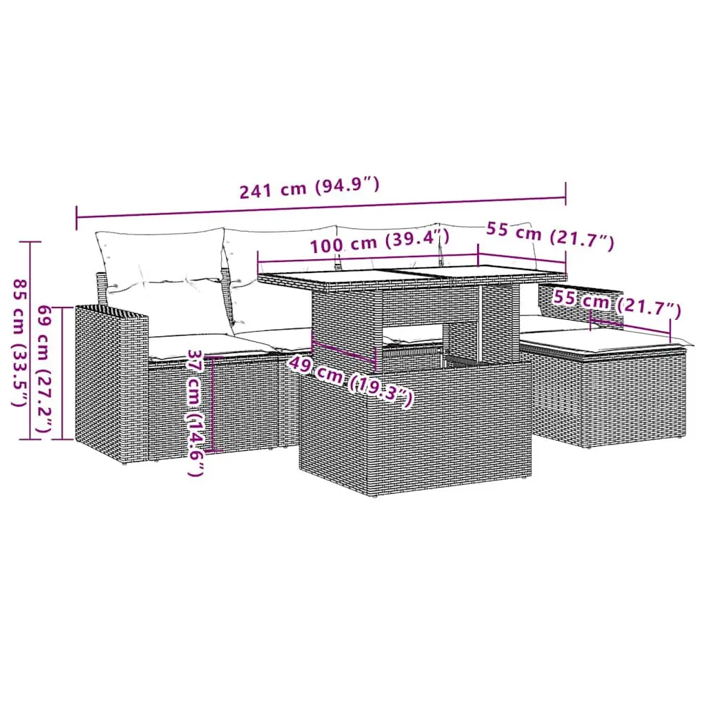6-Piece Modular Garden Sofa Set with Cushions