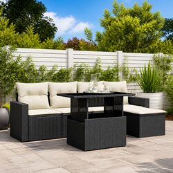 Black Poly Rattan Garden Sofa Set - 6 Piece Outdoor Furniture