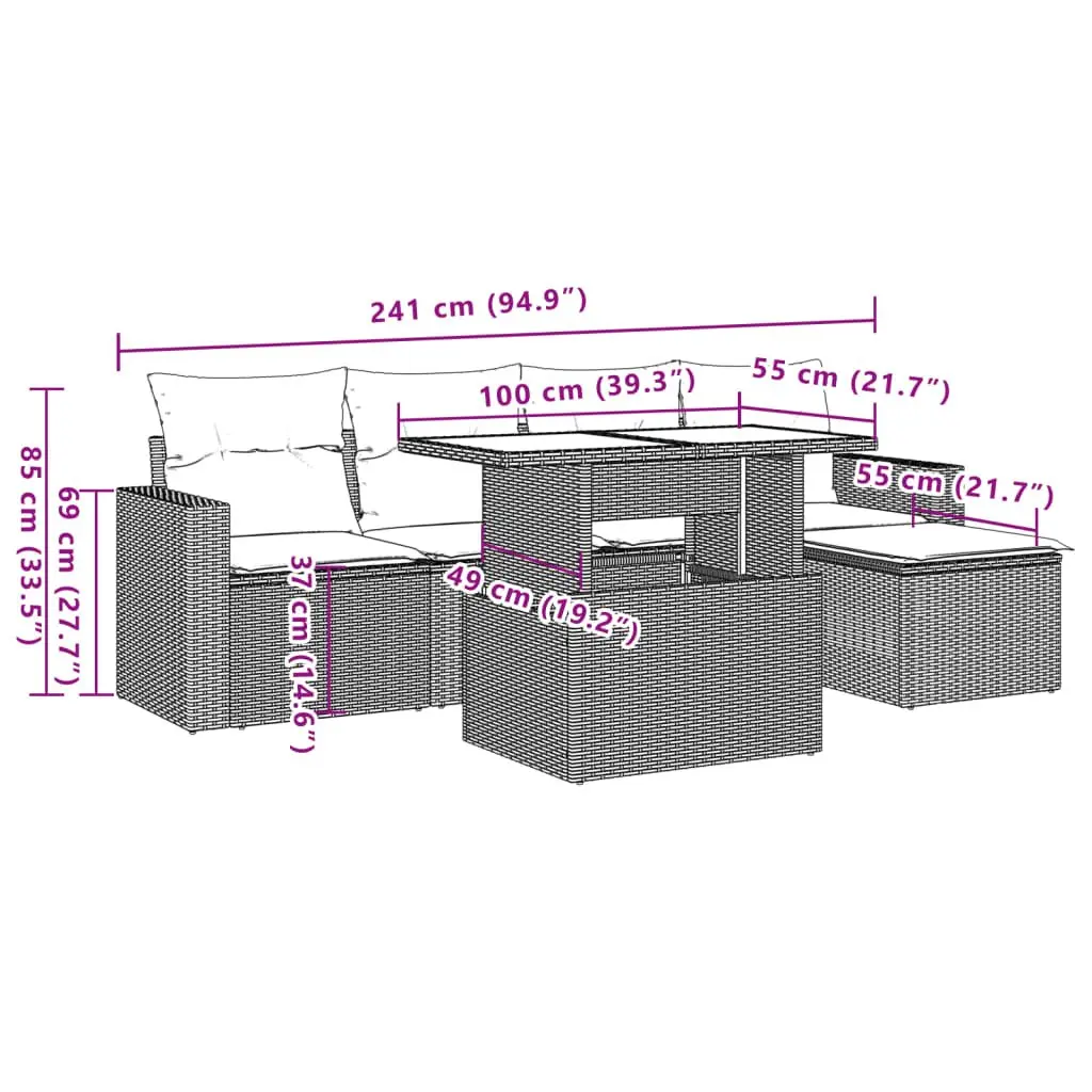 6 Piece Grey Modular Outdoor Sofa Set