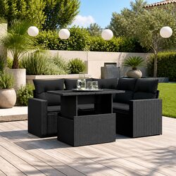 5 Piece Black Poly Rattan Garden Sofa Set for Outdoors