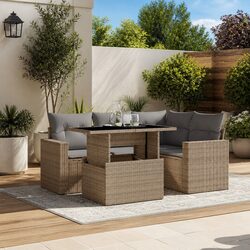 5-Piece Beige Garden Sofa Set with Cushions