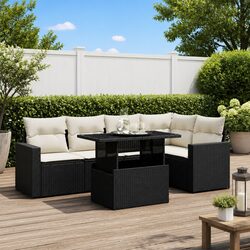 Durable 6-Piece Black Poly Rattan Garden Sofa Set
