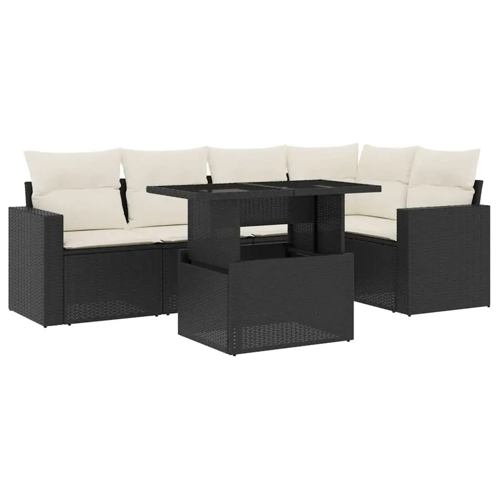 6 Piece Garden Sofa Set PE Poly Rattan Black Outdoor Furniture with Cushions