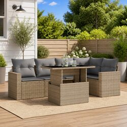Durable 6 Piece Beige Garden Sofa Set with Cushions