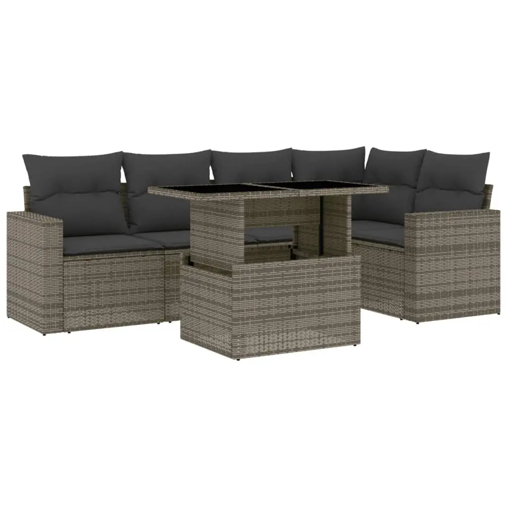 Garden Sofa Set PE Rattan 6 Piece Grey Outdoor Patio Furniture