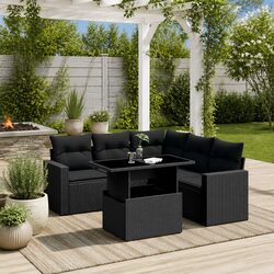 Durable 6 Piece Black Modular Garden Sofa Set