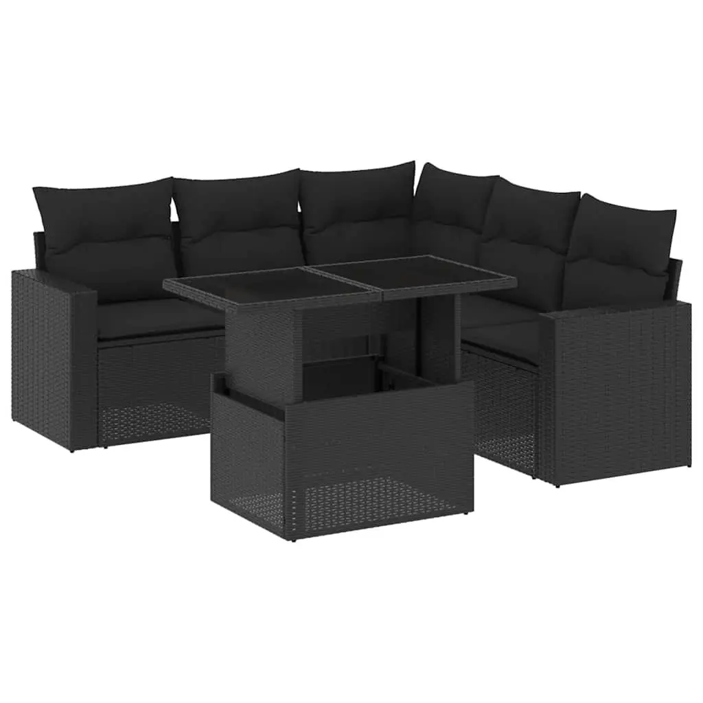 Garden Sofa Set PE Rattan 6 Piece Modular Black Outdoor Furniture