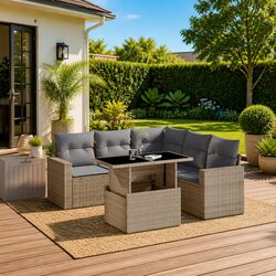 6 Piece Outdoor Furniture Set with Beige Cushions
