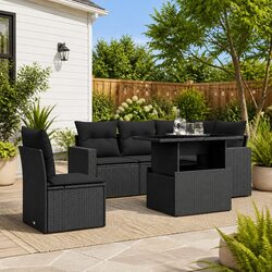 Premium 6-Piece Black Poly Rattan Garden Sofa Set
