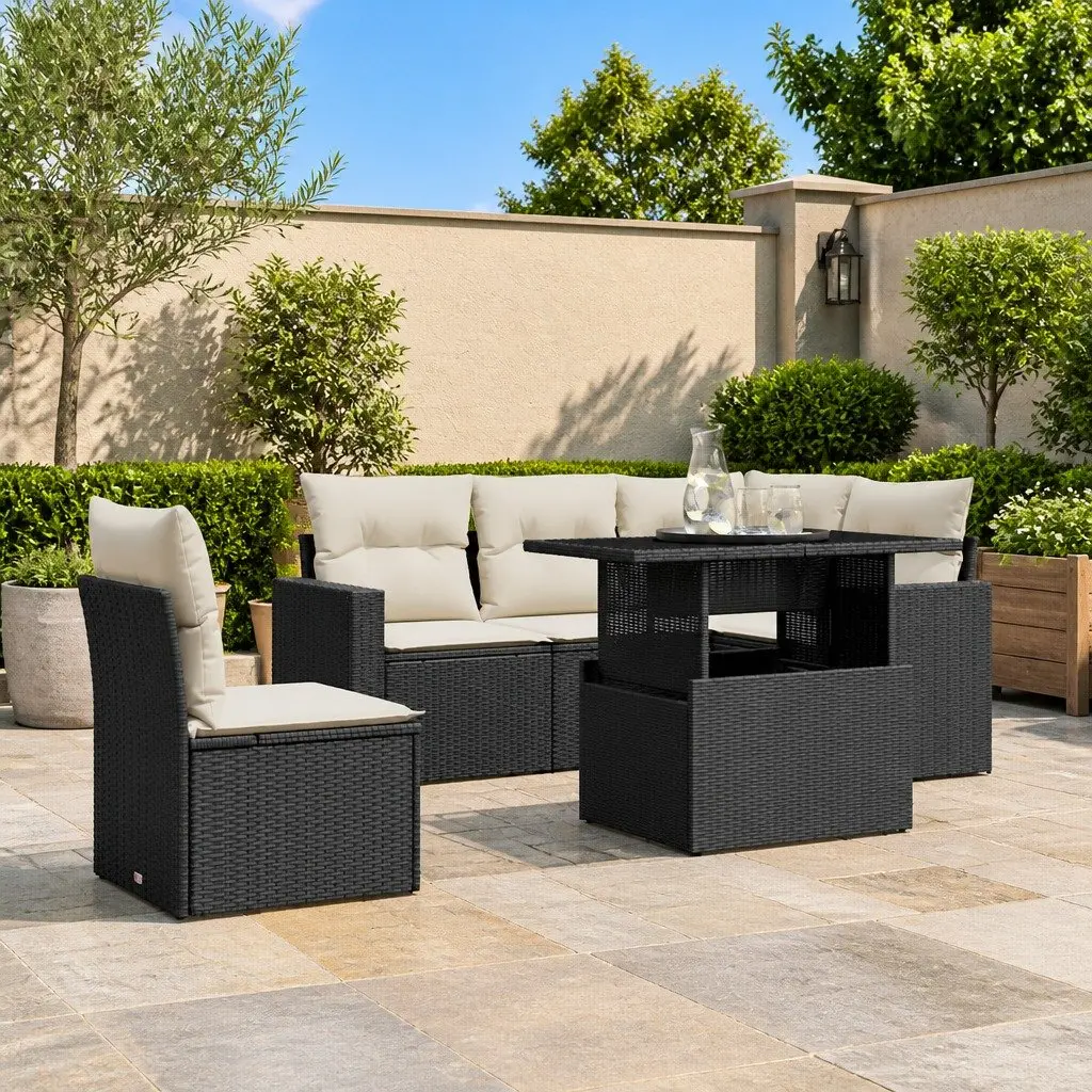 Garden Sofa Set 6 Piece Outdoor Furniture in Black