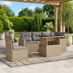 6-Piece Outdoor Garden Sofa Set in Beige Poly Rattan