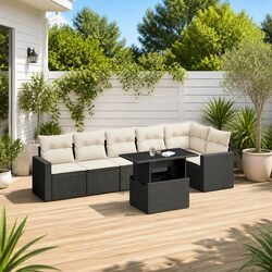 7-Piece Outdoor Patio Sofa Set in Black Poly Rattan