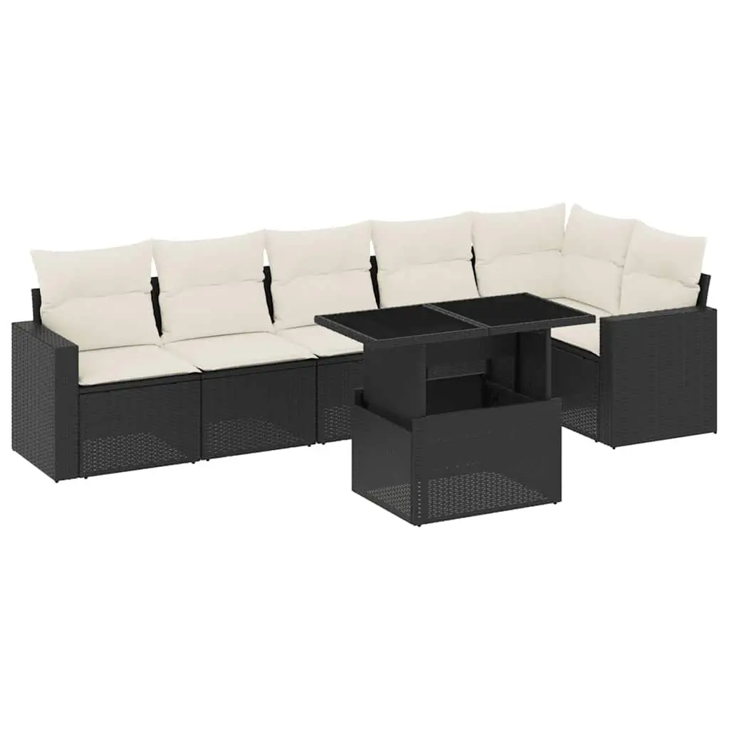 7-Piece Outdoor Patio Sofa Set in Black Poly Rattan