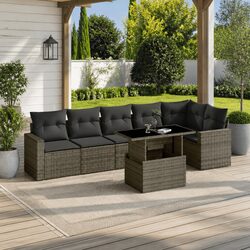 Stylish 7 Piece Grey Outdoor Sofa Set with Adjustable Table