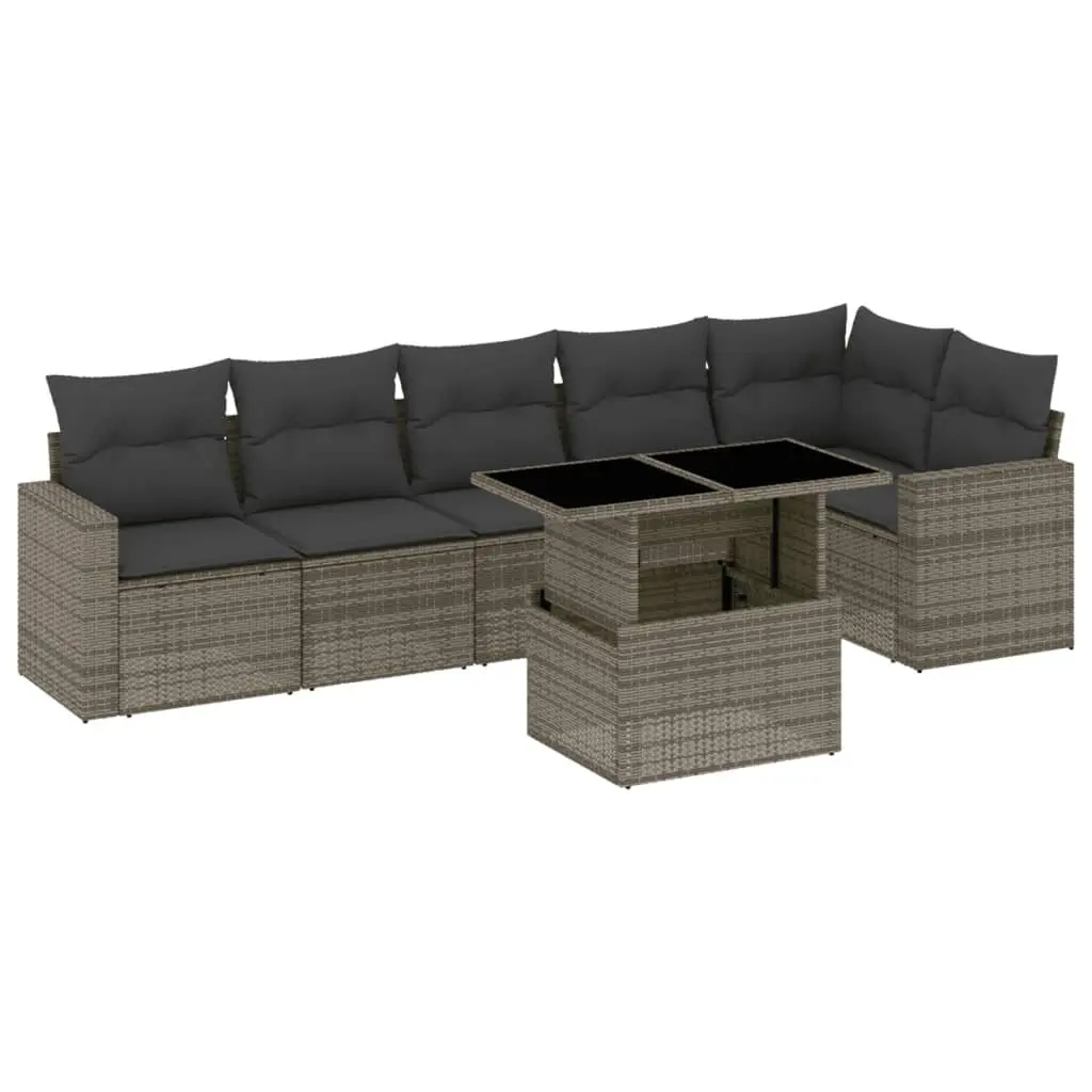 7 Piece Grey Outdoor Sofa Set with Adjustable Table