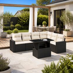 Durable 7 Piece Black Rattan Garden Sofa Set