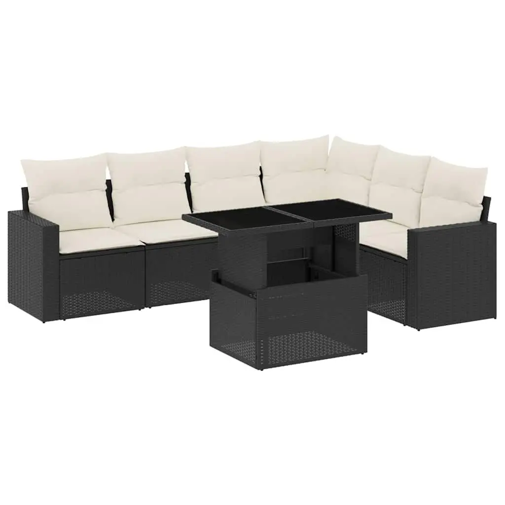 7 Piece Garden Sofa Set PE Rattan Black Outdoor Furniture