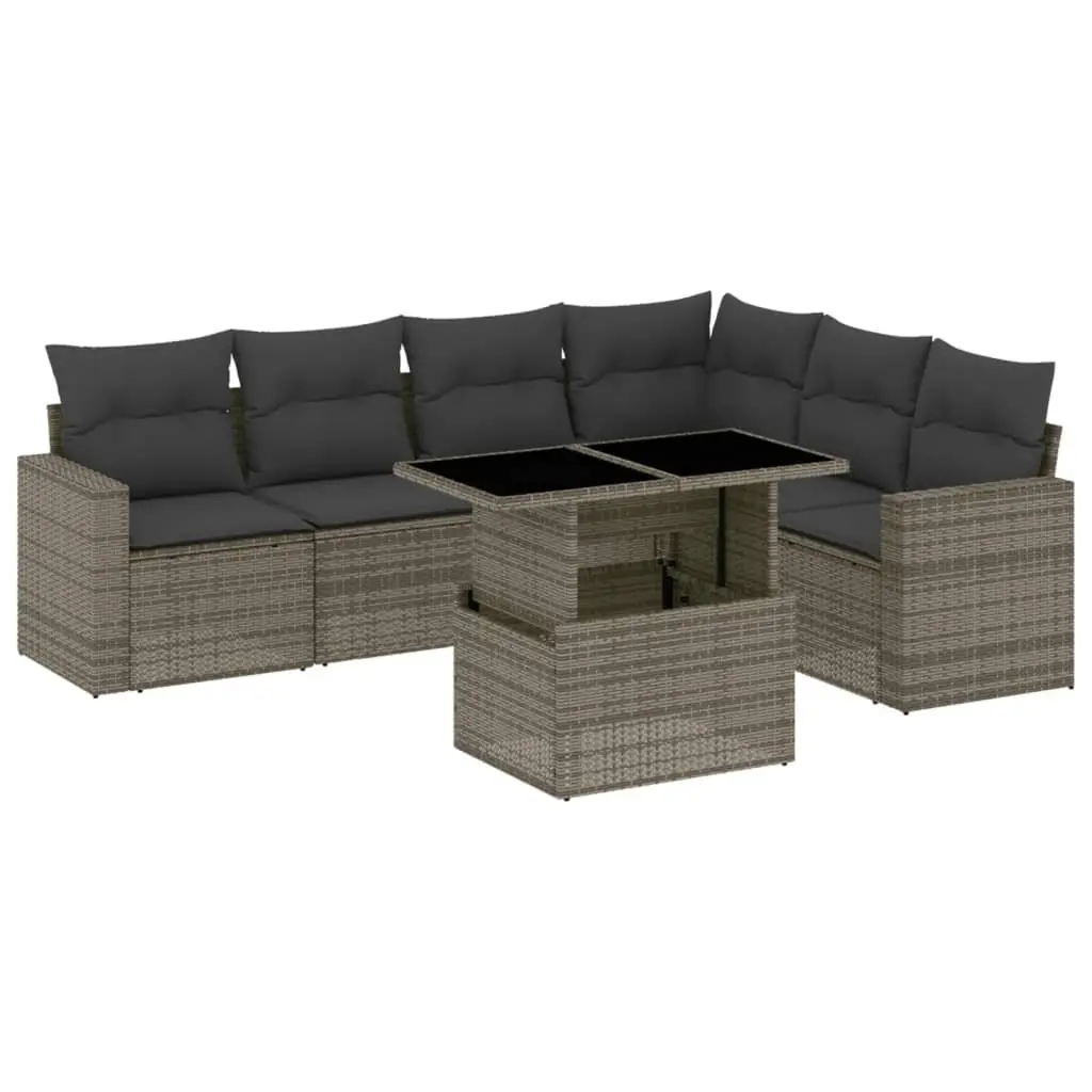 7 Piece Grey PE Rattan Outdoor Sofa Set with Cushions