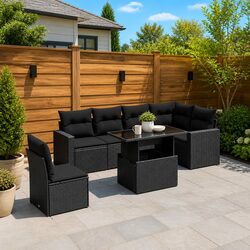 7 Piece Outdoor Patio Sofa Set with Cushions in Black