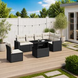 7 Piece Black Poly Rattan Garden Sofa Set for Outdoors