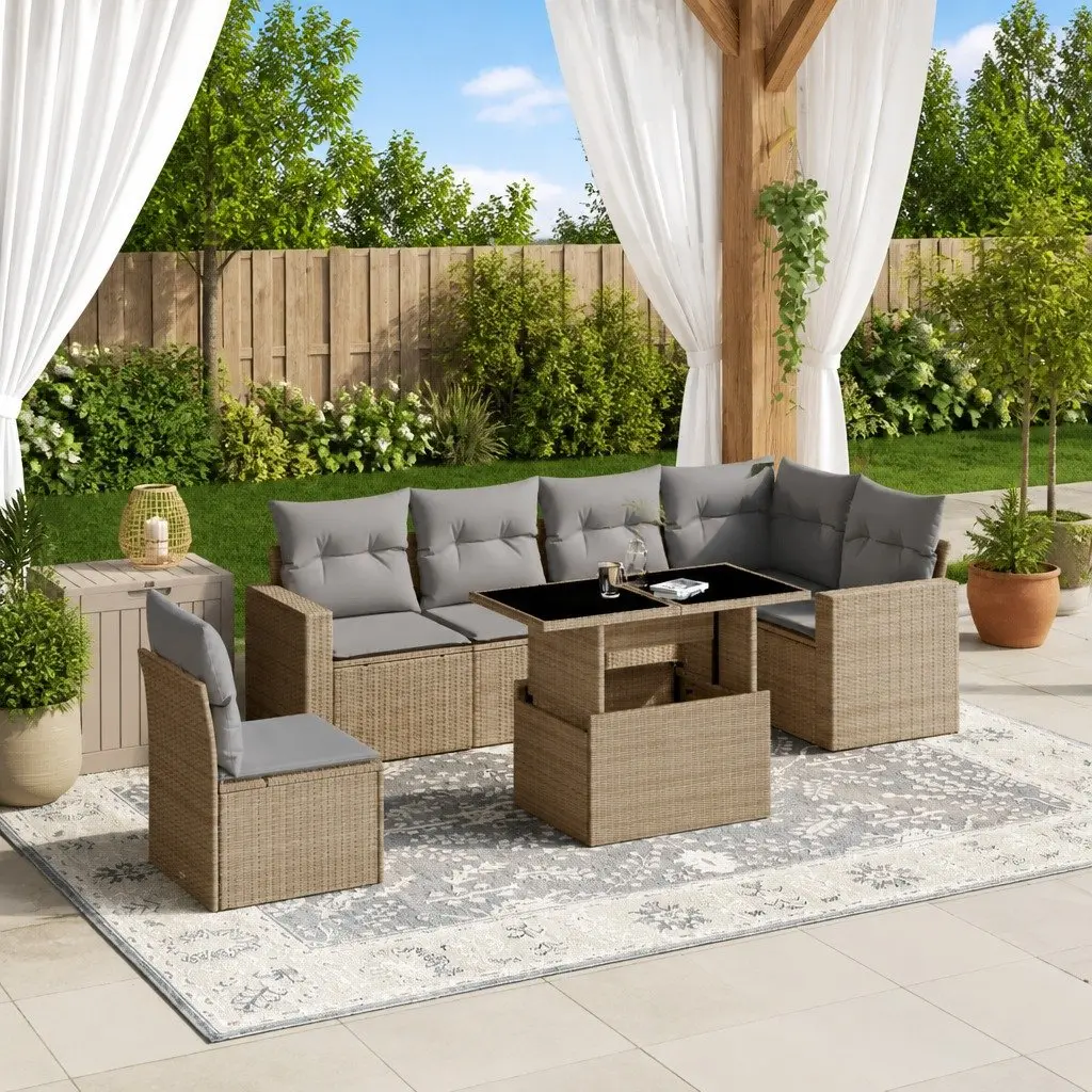 Beige 7 Piece Modular Garden Sofa Set with Cushions