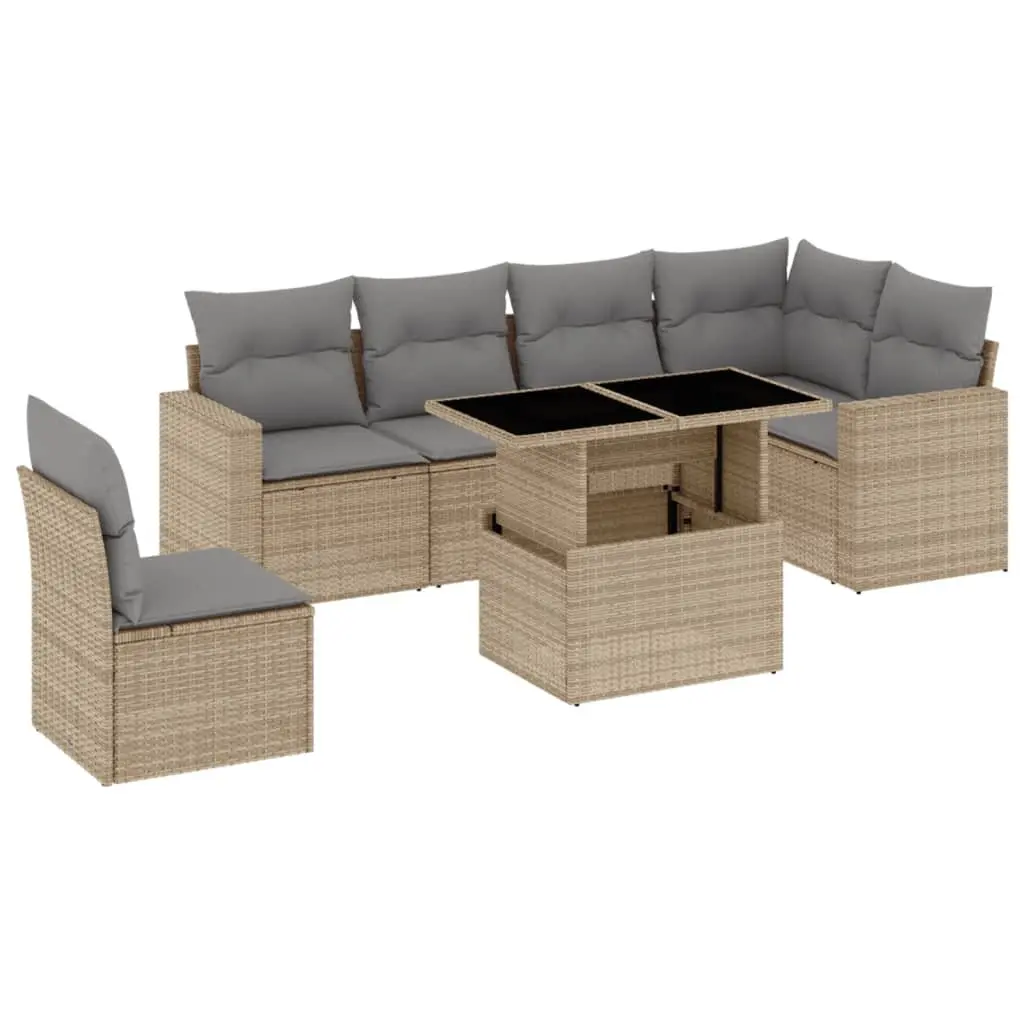 Beige 7 Piece Modular Garden Sofa Set with Cushions