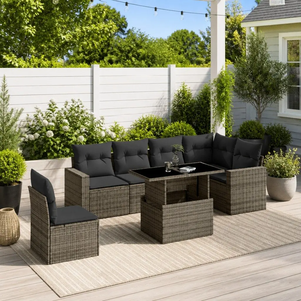 7-Piece Grey Outdoor Sofa Set with Cushions