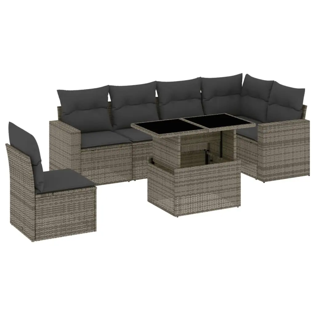 7-Piece Grey Outdoor Sofa Set with Cushions