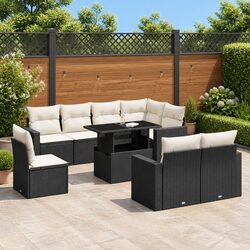 Black 9 Piece Garden Sofa Set with Cushions