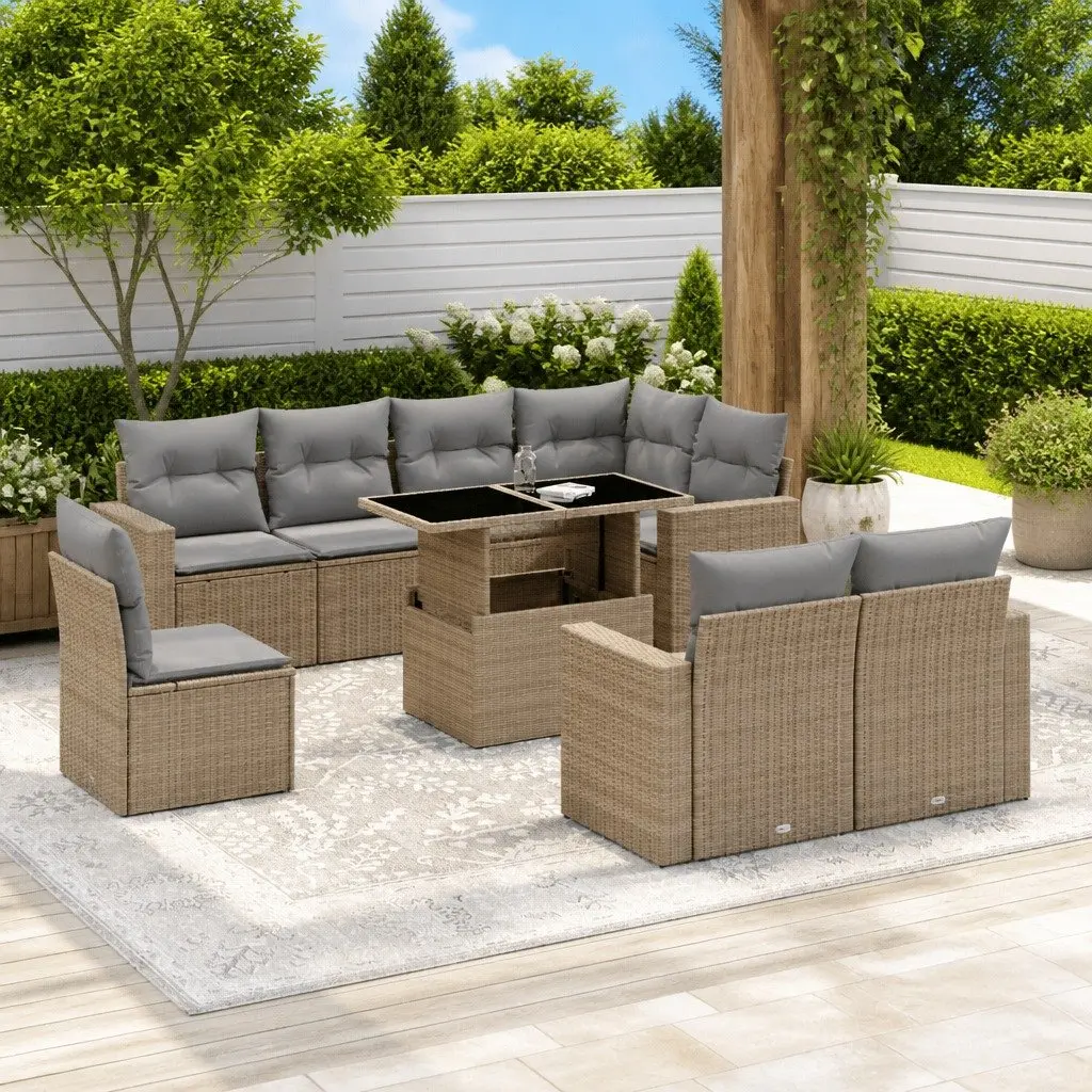 Beige 9-Piece Garden Sofa Set for Outdoor Relaxation