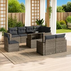 9 Piece Outdoor Patio Lounge Sofa Set in Grey Poly Rattan