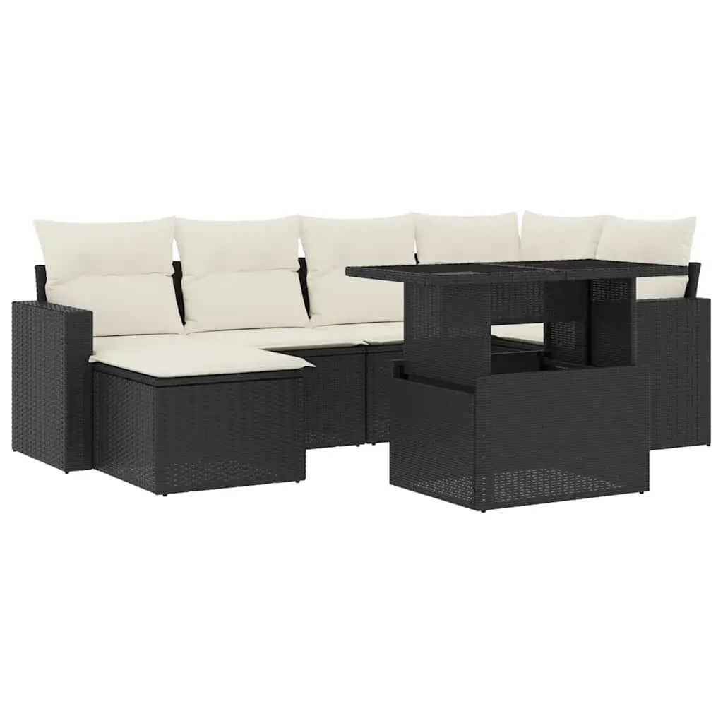 7 Piece Garden Sofa Set in Black Poly Rattan