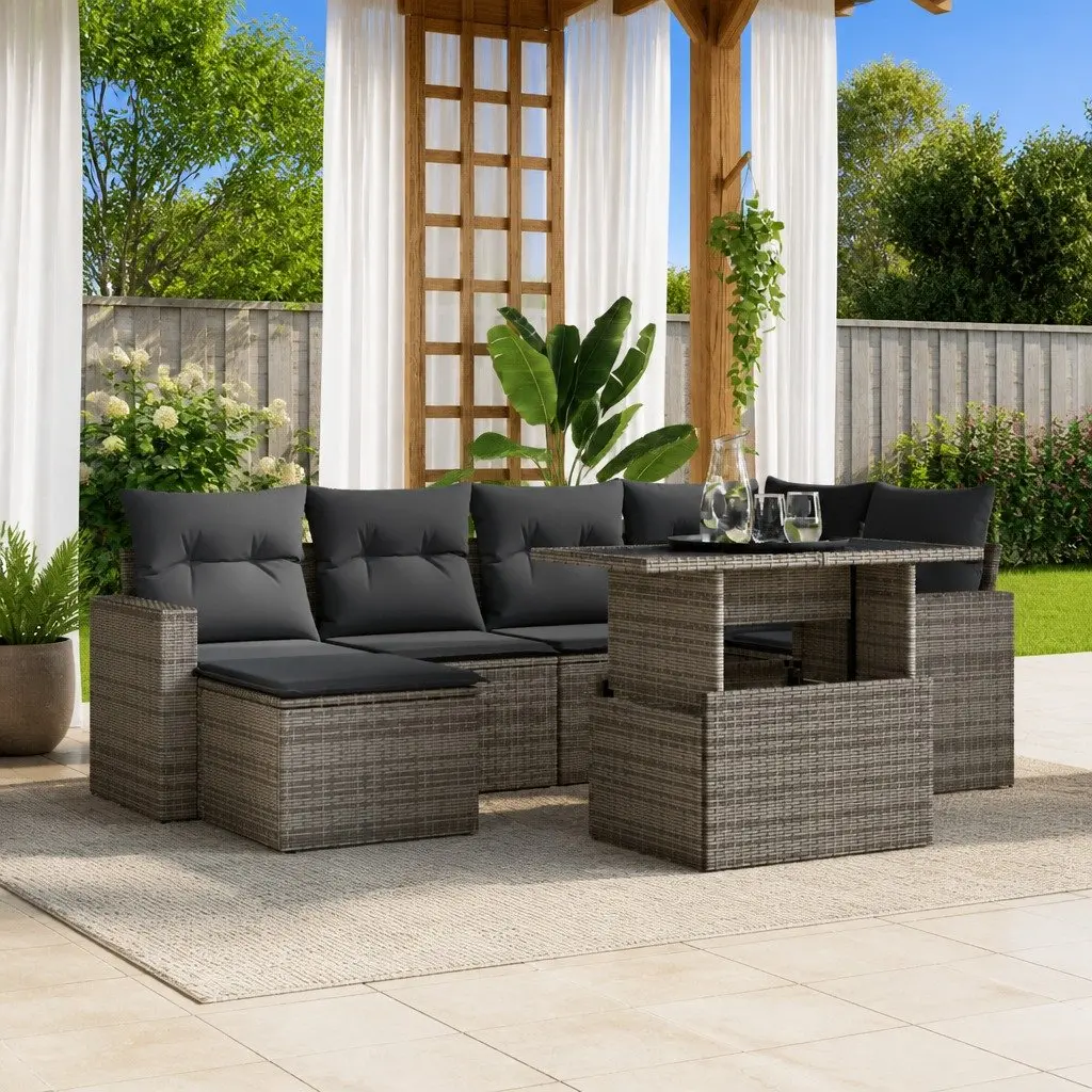 7 Piece Grey Rattan Garden Sofa Set