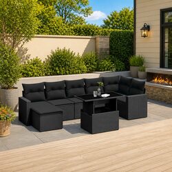Outdoor Garden Sofa Set 8 Pieces in Black Rattan