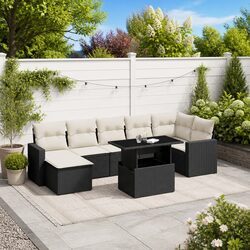 Durable 8 Piece Black Garden Sofa Set with Cushions