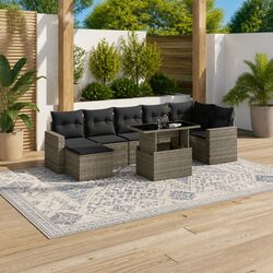 8 Piece Grey Poly Rattan Garden Sofa Set with Cushions