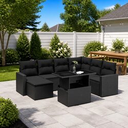 Premium 8 Piece Black Garden Sofa Set for Outdoor Spaces
