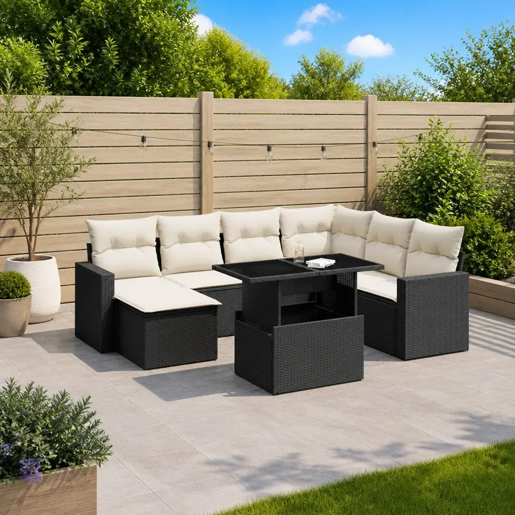 8-Piece Black Modular Outdoor Sofa Set with Cushions
