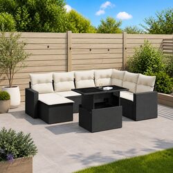 8-Piece Black Modular Outdoor Sofa Set with Cushions