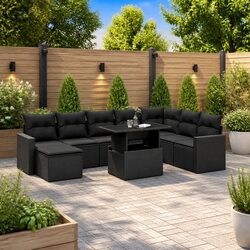 9-Piece Black Modular Garden Sofa Set for Outdoor Spaces