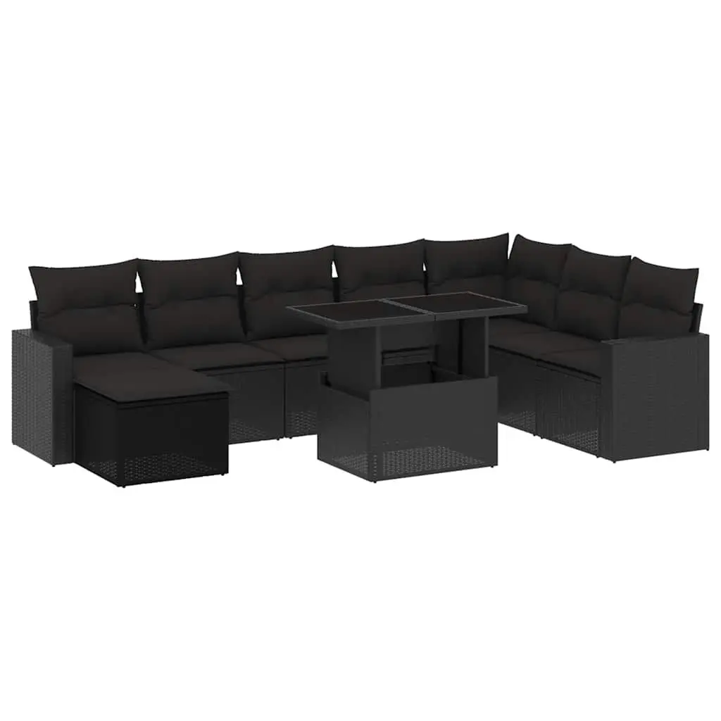 9-Piece Black Modular Garden Sofa Set for Outdoor Spaces