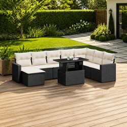 9-Piece Modular Outdoor Sofa Set in Black Poly Rattan