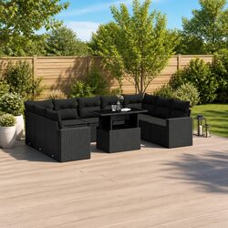 Durable 10 Piece Outdoor Sofa Set with Cushions in Black