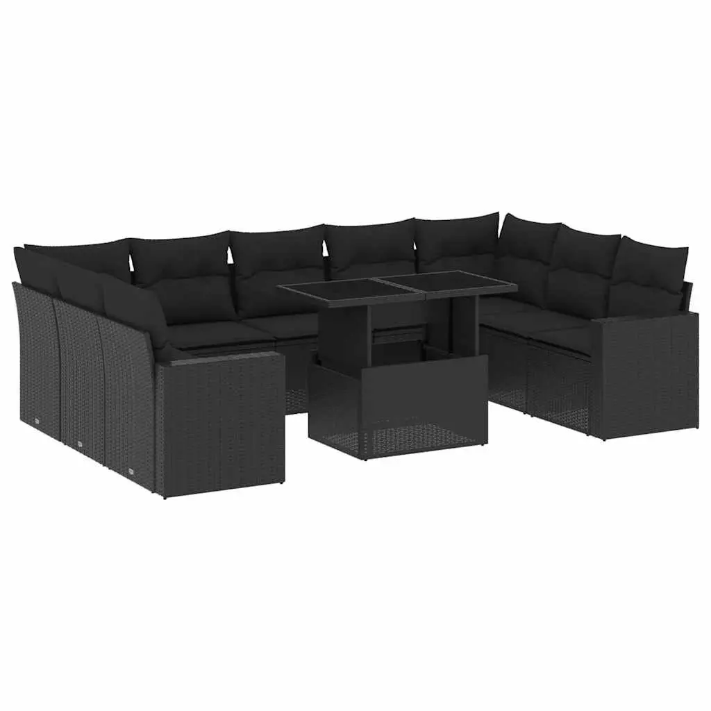 10 Piece Outdoor Sofa Set PE Rattan Black with Cushions