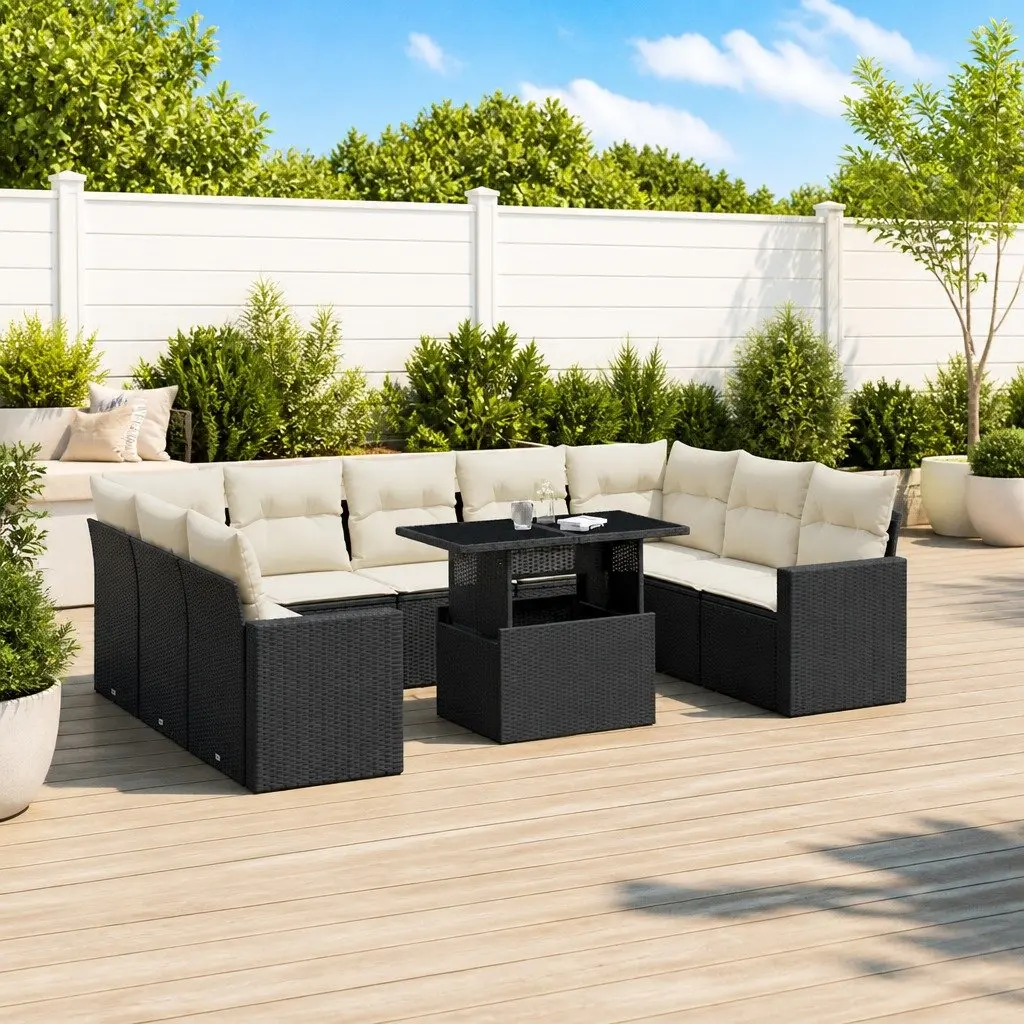 10 Piece Black Modular Outdoor Sofa Set