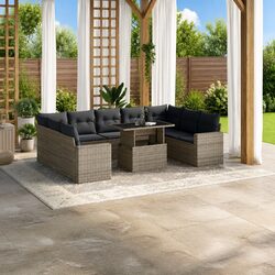 Durable 10 Piece Garden Sofa Set with Grey Poly Rattan