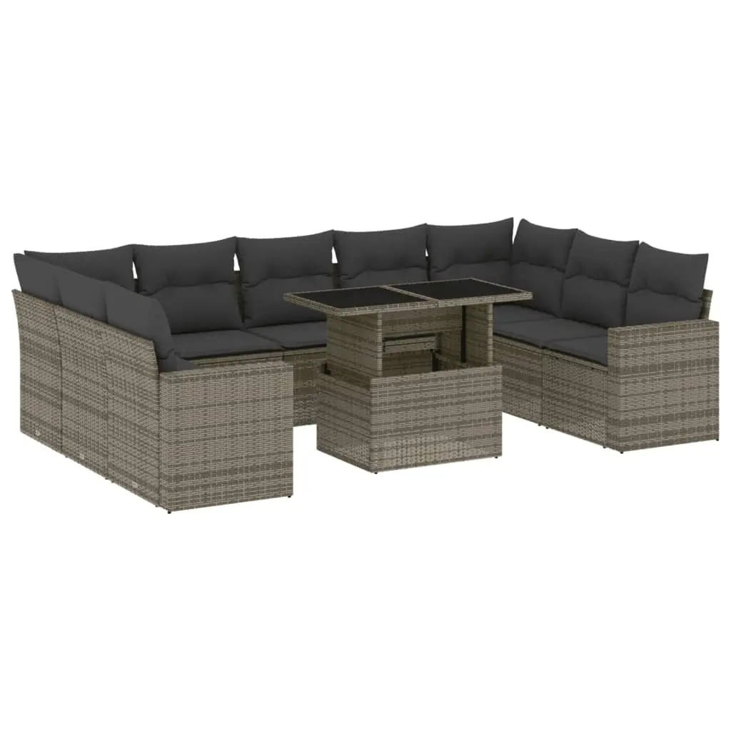 10 Piece Garden Sofa Set with Grey Poly Rattan
