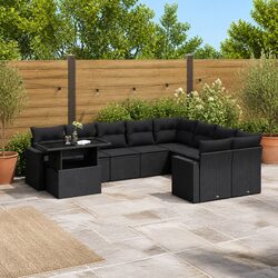 Durable 10-Piece Black Poly Rattan Garden Sofa Set