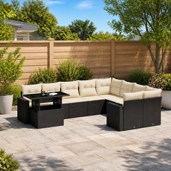 10-Piece Modular Black Poly Rattan Garden Sofa Set