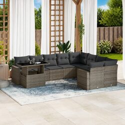 10-Piece Grey Poly Rattan Garden Sofa Set with Cushions